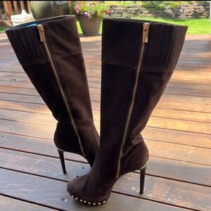 Micheal Kors Brown Suede Gold Studded Boots